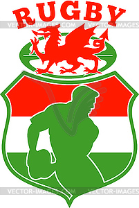 Welsh rugby player wales dragon shield - vector image