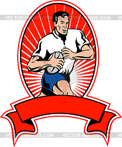 Rugby player running with ball - vector clipart