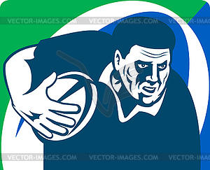 Rugby player running with ball - vector image