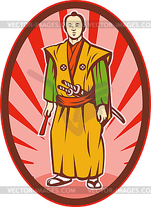 Samurai warrior with katana sword and fan - vector clipart
