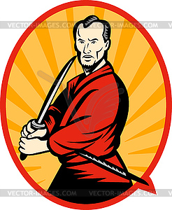 Samurai warrior with katana sword - color vector clipart