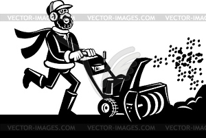 Man operating snow blower or thrower - stock vector clipart