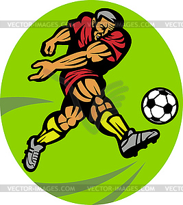 Soccer player kicking ball - vector clipart