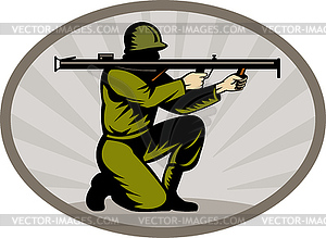 World war two soldier aiming bazooka side - vector clipart