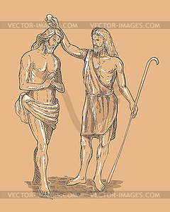 Saint John baptist baptizing Jesus Christ savior - vector clip art