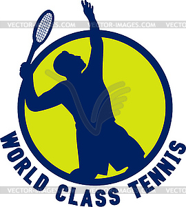 Tennis player silhouette serving - vector clipart