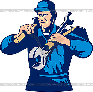 Radesman handyman worker carrying tools - vector image