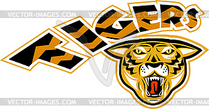 Tiger sports mascot head front - vector image