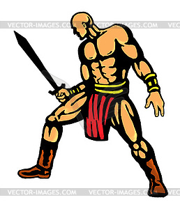 Warrior with big sword fighting - vector clipart