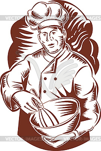 Chef cook baker holding mixing bowl - vector clip art