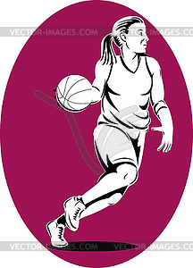 Basketball player dribbling ball - color vector clipart