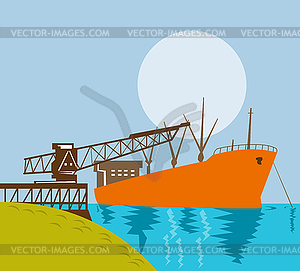 Boom crane loading cargo ship - vector clipart