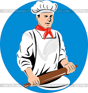 Шеф-повар Повар Пекарь холдинга разминание скалкой - векторный клипарт EPS