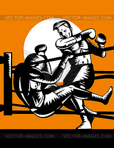 Boxer connecting knockout punch - color vector clipart