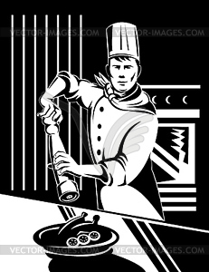 Chef cook baker holding holding pepper shaker in - vector clip art