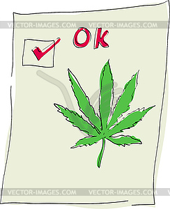 Cannabis leaf with tick mark - vector image