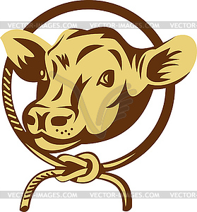 Cow mascot with tied square knot rope - color vector clipart