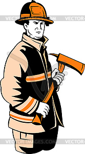 Fireman fire fighter holding an ax - vector clipart / vector image