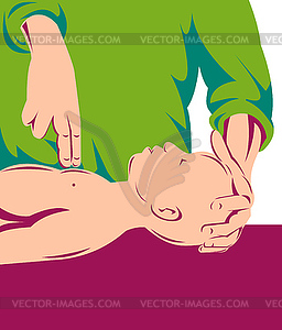 Adult performing cpr on an infant child - vector clip art