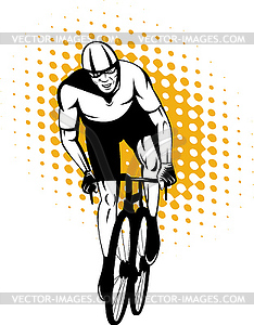 Cyclist riding bicycle front view - vector clip art