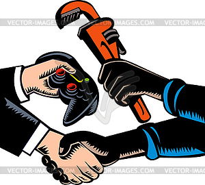 Hands Barter Plumbing Gamer Game Controller - vector image