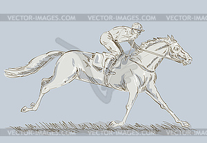 Horse and jockey in race winning - vector image