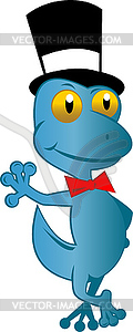 Cartoon gecko with top hat and bow tie standing - vector clipart