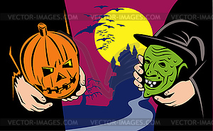 Halloween Mask Jack-O-Lantern Witch Retro - royalty-free vector image