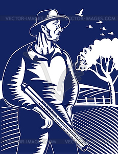 Farmer hunter with shotgun rifle - vector image