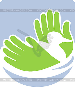 Duck swimming with hands icon - vector clipart