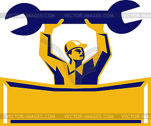 Automotive Mechanic with spanner - color vector clipart