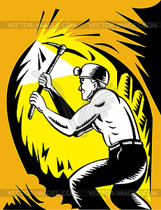 Coal miner at work with pick ax - vector clipart