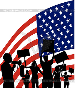 Activists protestors with placard signs protesting - vector clipart