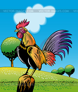 Rooster Cockerel Cock Crowing Retro - vector image