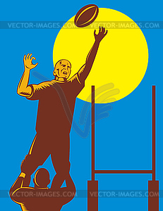 Rugby player catching ball lineout throw - vector clip art