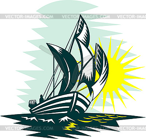 Sailboat fishing - vector clip art