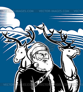 Father Christmas Santa Claus with reindeer - vector clipart