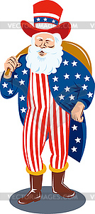 Дед Мороз одет в американских звезд флага и - векторизованное изображение