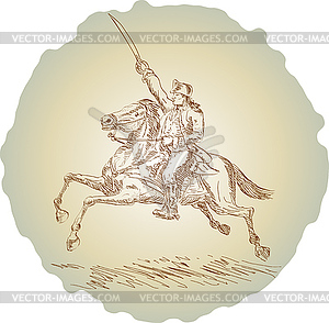 American revolution soldier riding horse - vector image