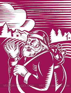 Дед Мороз Санта Клаус размахивая привет - клипарт в векторе / векторное изображение