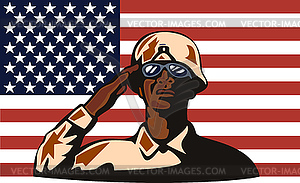 American soldier serviceman saluting - vector image