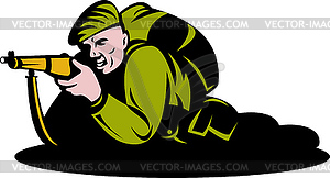 British world war two soldier aiming rifle - vector clip art