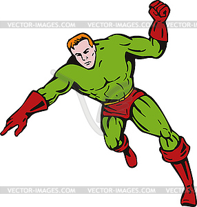 Cartoon super hero running punching - vector clipart / vector image