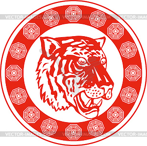 Tiger head facing front decorative circular border - vector image