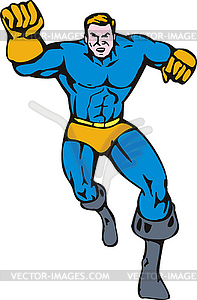 Cartoon super hero running punching - royalty-free vector clipart