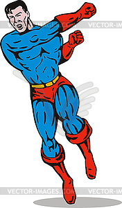 Cartoon super hero running punching - vector image