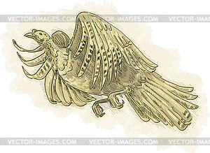 Wild turkey flying - vector clipart