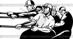Construction worker pulling rope - vector clip art