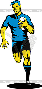 Rugby player running ball - vector clip art