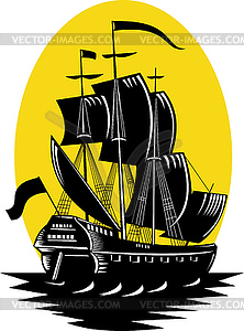 Galleon sailing ship at sea - vector image